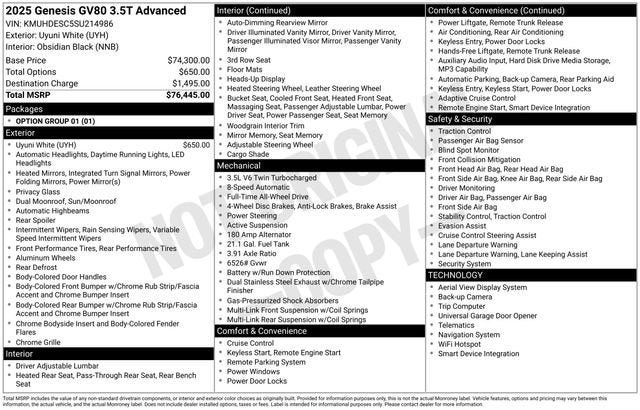 2025 Genesis GV80 3.5T Advanced AWD